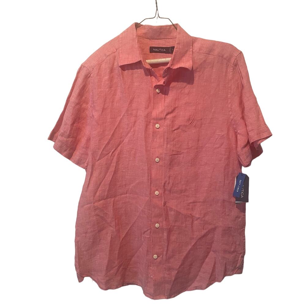 Men's Button down Shirt, Teaberry, Mens Linen button front, Small, $26, B59